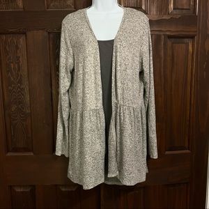 Charming Charlie Gray Lightweight Ruffle Tiered Cardigan Sweater Bunny Soft